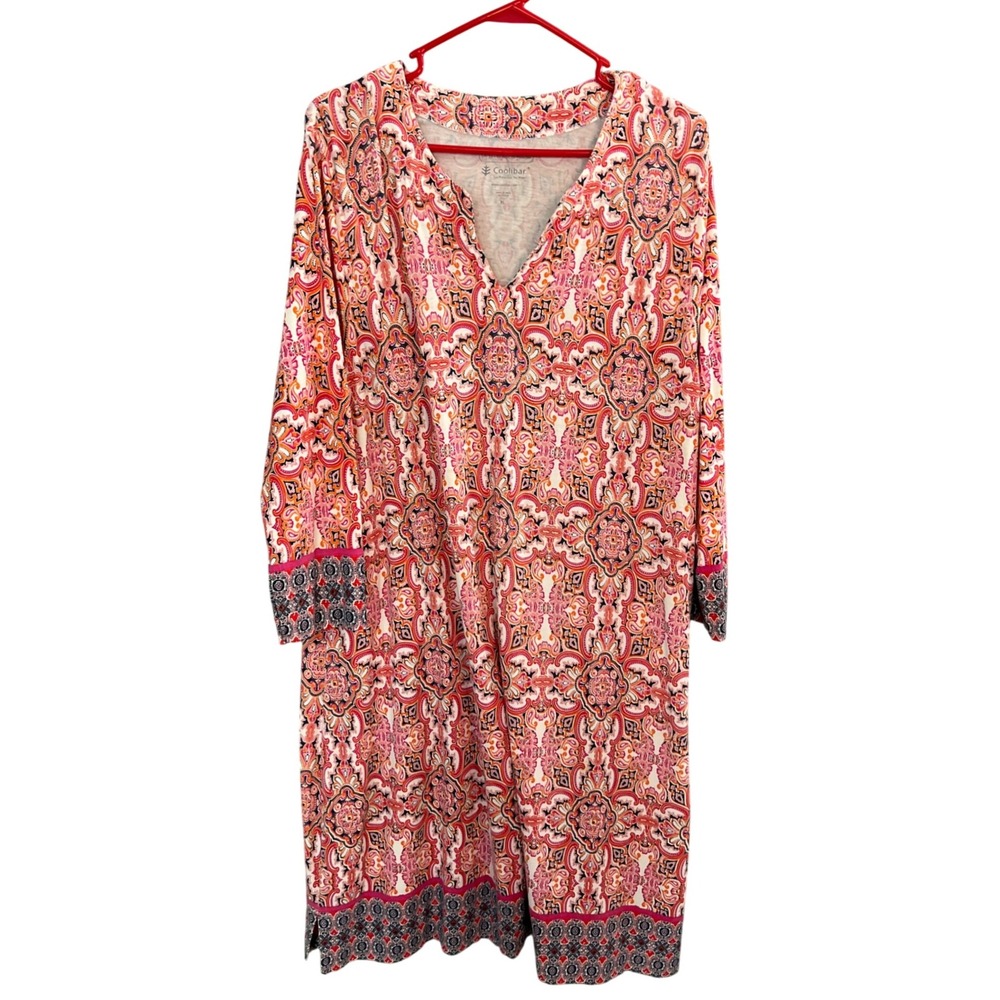 Coolibar UPF 50+Sun Protection Tunic Dress XL Red Orange Paisley Beach Travel